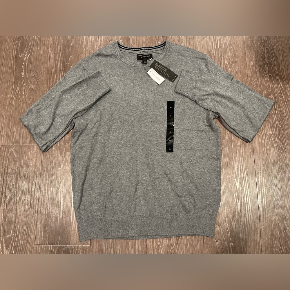 Banana Republic Sweater Mens Medium Gray Premium Luxe Yarn Cotton Silk Cashmere